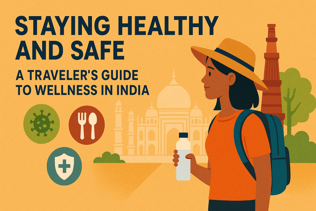 Traveler taking medication and checking a map in India (Health and Safety)